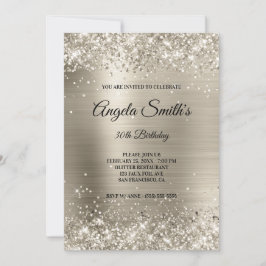 Invitación Faux Sparkly Platinum Purpurina Relieve metalizado