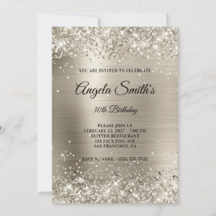 Invitación Faux Sparkly Platinum Purpurina Relieve metalizado
