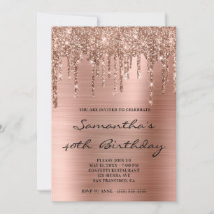 Invitación Faux Sparkly Rosa Gold Purpurina Dris Relieve meta