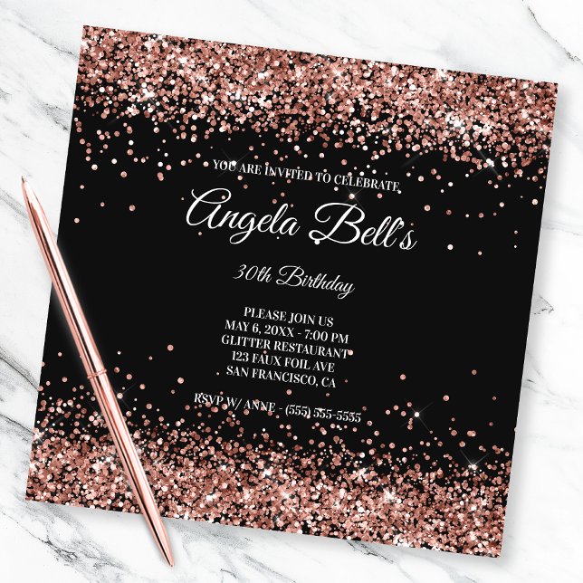 Invitación Faux Sparkly Rosa Purpurina de oro negro (Subido por el creador)