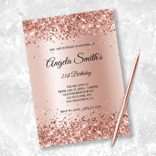 Invitación Faux Sparkly Rosa Relieve metalizado Purpurina de