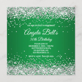 Invitación Faux Sparkly Silver Purpurina Monograma Green Ombr