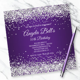 Invitación Faux Sparkly Silver Purpurina Royal Purple Ombre