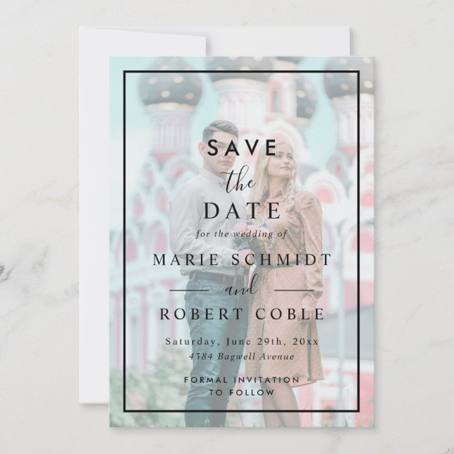Invitación Faux Vellum Efecto Boda de fotos Guardar la fecha (Anverso)