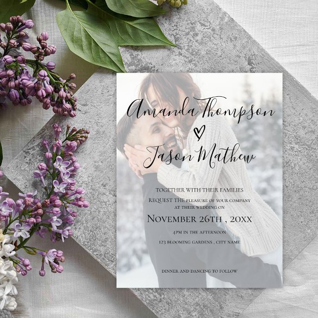 Invitación Faux Vellum Effect Photo Wedding Invitation (Modern Faux Vellum Photo Wedding Invitation)