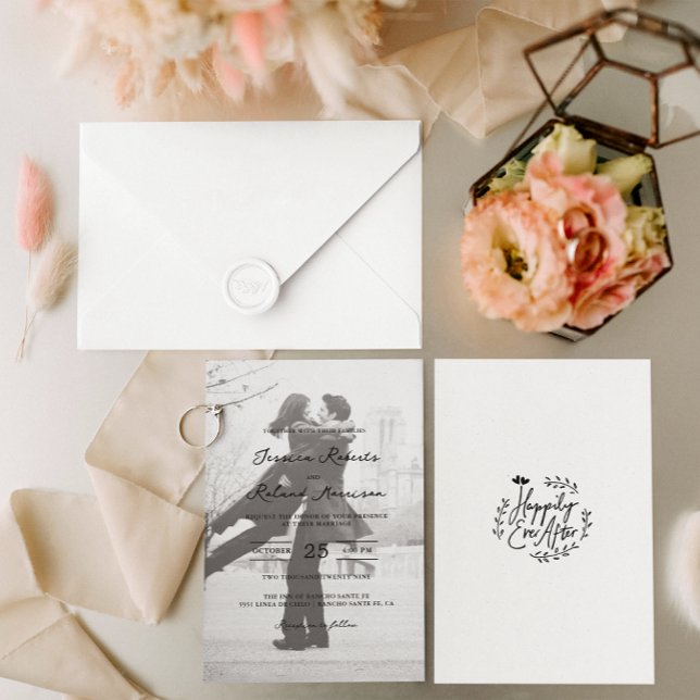 Invitación Faux Vellum Foto Feliz Nunca Después Del Boda (Subido por el creador)