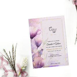 Invitación  Faux Vellum Luxury Monogram Floral Wedding