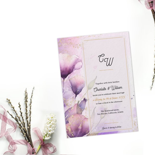 Invitación  Faux Vellum Luxury Monogram Floral Wedding (Faux Vellum Luxury Monogram Floral Wedding Invitation)
