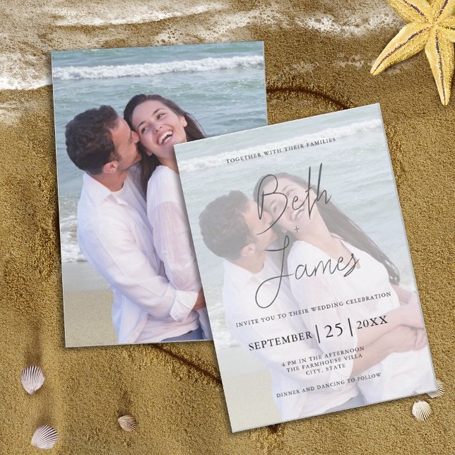 Invitación Faux Vellum moderno Foto Boda Tropical en Playa (Subido por el creador)