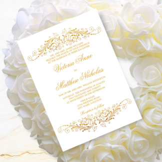 Invitación Faux Vintage Relieve metalizado dorado Flourish Da