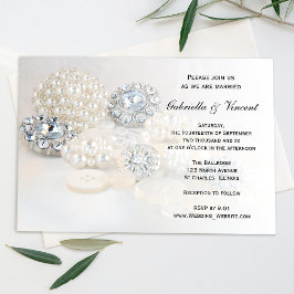 Invitación Faux White Pearl and Diamond Buttons Wedding