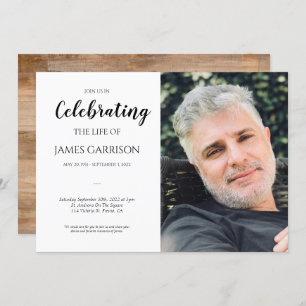 Invitación Faux Wood Celebration of Life with Photo Funeral
