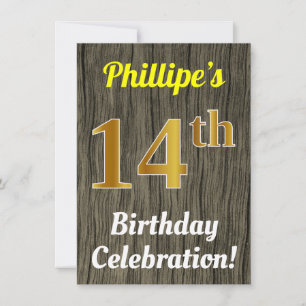 Invitación Faux Wood, Faux Gold 14th Birthday Celebration