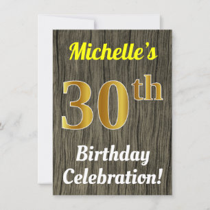 Invitación Faux Wood, Faux Gold 30th Birthday Celebration