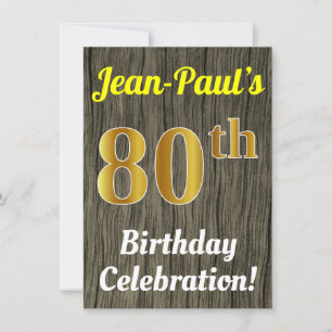 Invitación Faux Wood, Faux Gold 80th Birthday Celebration