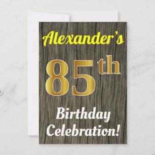 Invitación Faux Wood, Faux Gold 85th Birthday Celebration