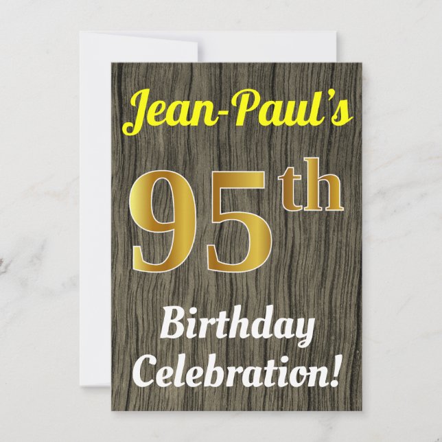 Invitación Faux Wood, Faux Gold 95th Birthday Celebration (Anverso)