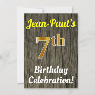 Invitación Faux Wood, Faux Gold Séptima Celebración de Cumple