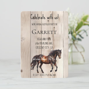 Invitación Faux Wood Horse Birthday