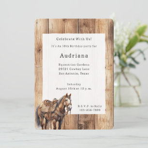 Invitación Faux Wood Western Cowboy Cowgirl Horse Birday