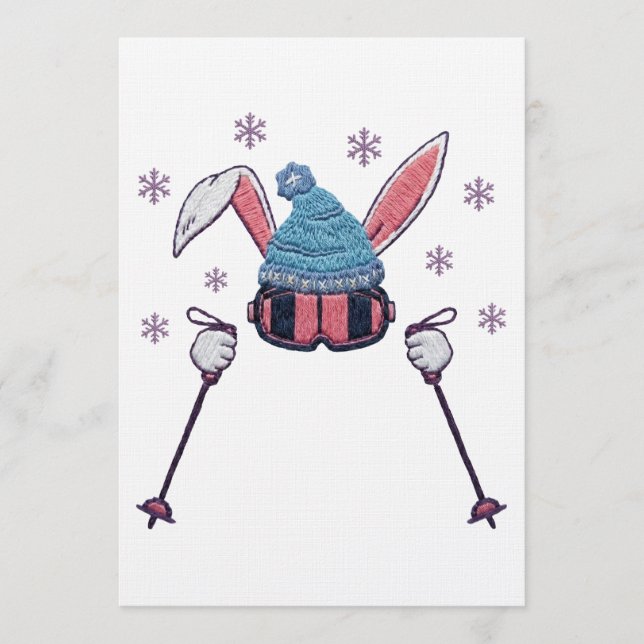 Invitación Faux yarn skiing rabbit winter humor (Anverso)