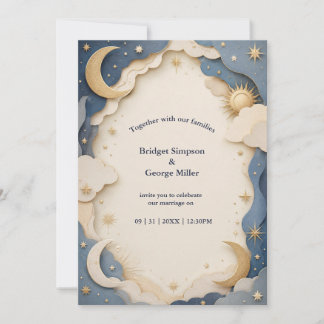 Invitación fauxcut Boda Celestial Bajo la Luz de la Luna Estr