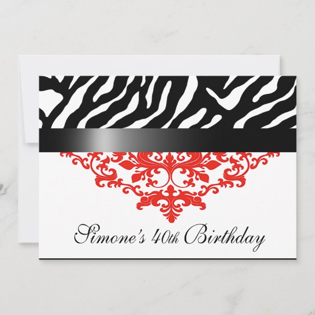 Invitación Favoloso Zebra Damask 40 cumpleaños Fiesta (Anverso)