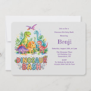 Invitación Favor de Fiesta de Cumpleaños de Dinosaurio Colori