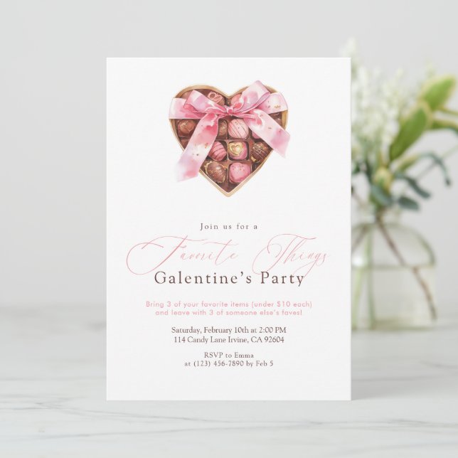 Invitación Favorite Things Galentine’s Party (Anverso de pie)