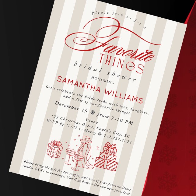 Invitación Favorite Things Gift Exchange Bridal Shower Brunch (Favorite Things Gift Exchange Bridal Shower Brunch Christmas Millennial Preppy Chic Invitation)