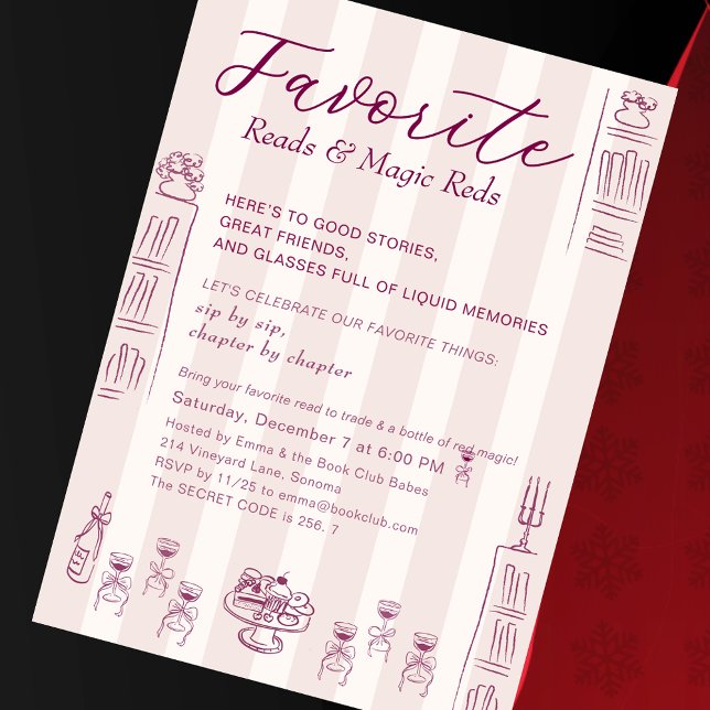 Invitación Favorite Things Holiday Book Club Wine Theme Party (Favorite Things Holiday Book & Wine Club Party Millennials Preppy Bookish Party Invitation)