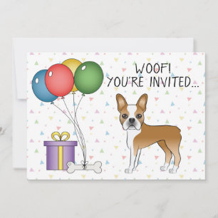 Invitación Fawn Y White Boston Terrier Cute Perro - Cumpleaño