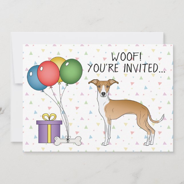 Invitación Fawn Y White Italiana Greyhound Cute Dog Cumpleaño (Anverso)