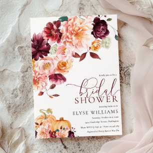 Invitación Faye Burgundy otoño Floral Bridal Shower