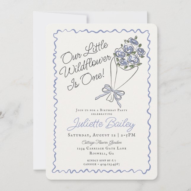 Invitación FBirthday de Blue Flower Market Farm (Anverso)