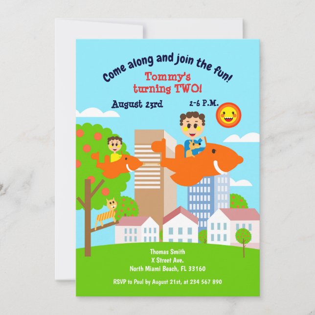 Invitación Fe de bebé con papá en la fiesta de segundo cumple (Anverso)