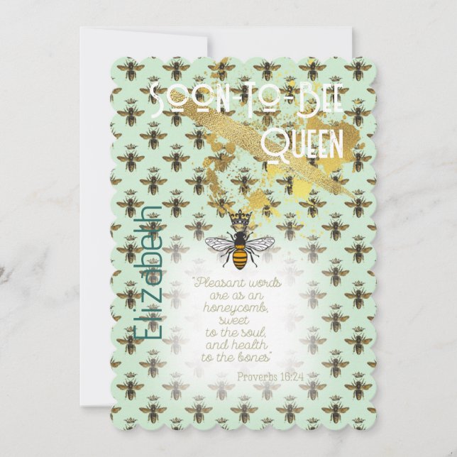 Invitación Fe Matriz de abeja verde mar oro de moda (Anverso)