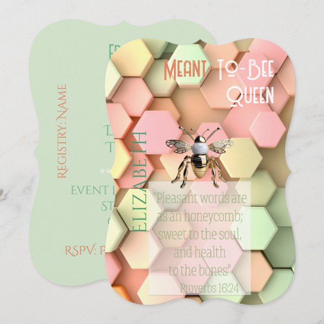 Invitación Fe Moderna Melocotón Rosa Amarillo Verde Colmena O (Anverso / Reverso)
