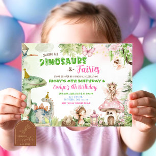 Invitación Fe y dinosaurios Conjuntos Niño y Chica Cumpleaños