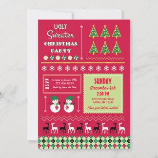 Invitación fea del fiesta del suéter del navidad