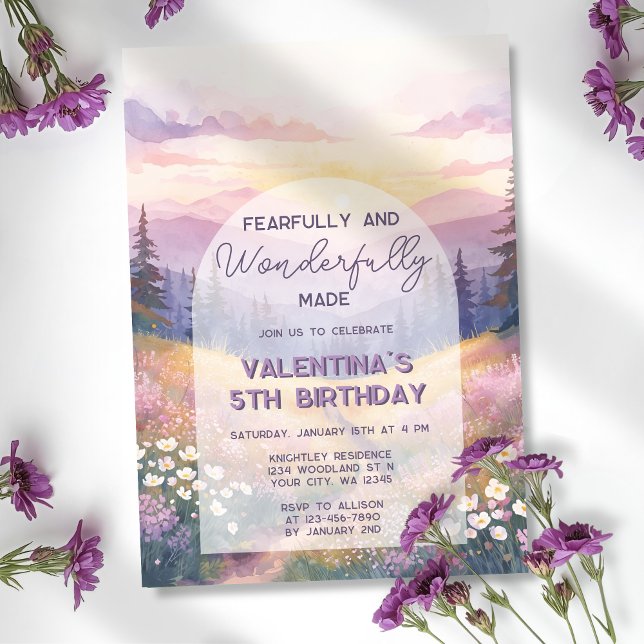Invitación Fearfully and Wonderfully Made Girl Bible Birthday (Subido por el creador)