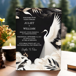 Invitación Feather Rustic Asian Sky Cloud Crane Boda