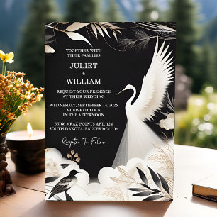 Invitación Feather Rustic Asian Sky Cloud Crane Boda
