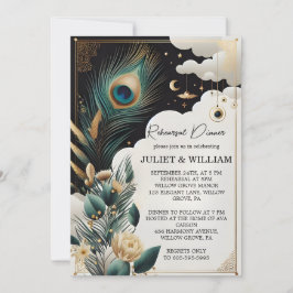 Invitación Feather Rustic Sky Cloud Peacock Ensayo Cena