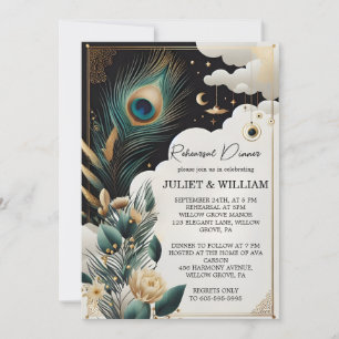 Invitación Feather Rustic Sky Cloud Peacock Ensayo Cena