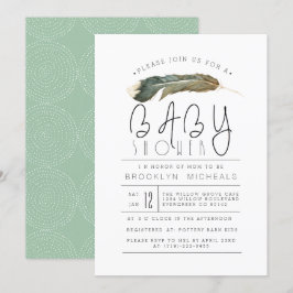 Invitación Feather Watercolor Baby Shower