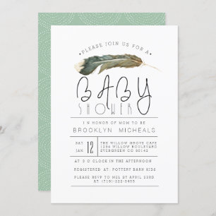 Invitación Feather Watercolor Baby Shower