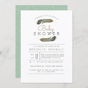 Invitación Feather Watercolor Baby Shower