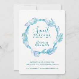 Invitación Feathers acua acuarela dulce dieciséis invitacione