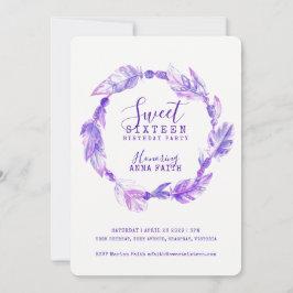 Invitación Feathers acuarela dulce dieciséis púrpura
